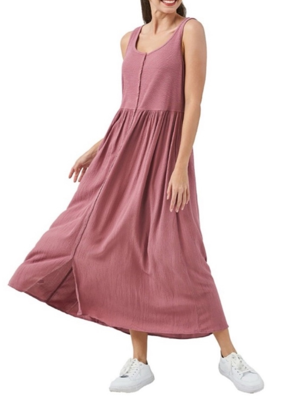 Frye Dusty Rose Sleeveless Button Front Maxi Dress. Size Medium.